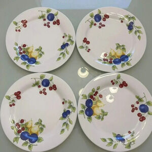 Set of 4 Martha Stewart Everyday Plate White Fruit Pattern Made in France